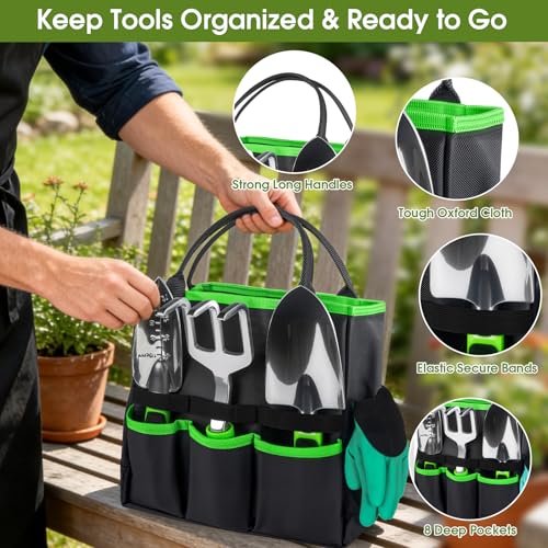 WOWBOX Garden Tools Set, 10 PCS Heavy Duty Gardening Hand Tools Kit, Green - style: Black Green