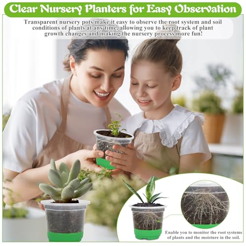 Caffox 51PCS Reusable Seed Starter Kit Includes 26 Packs 3 Sizes Clear Nursery Pots with Silicone Base, Repotting Mat, Gardening Gloves, Plant Labels and Seedling Tools for Easy Transplant - size: Assorted Sizes Clear Nursery Pots