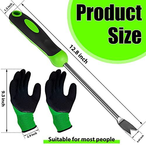 Honoson 2 Pcs Weed Puller Tool Set with Gloves V Shaped Forks Metal Base