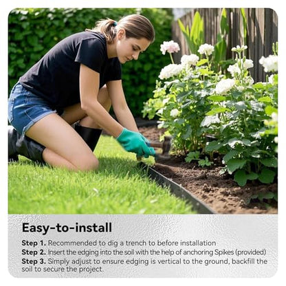 Worth Galvanized Steel Landscape Edging Roll, Flexible Metal Garden Border Fence with 16 Stakes for Lawn, Flower Bed, Yard, 6 Inch x 50 Foot, Black - color: Black, style: 6"x50'