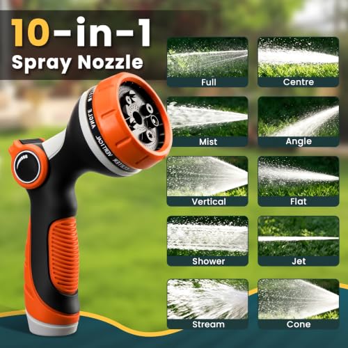 Garden Hose Nozzle,Water Hose Sprayer Thumb Control with 10 Spray Patterns - color: Orange