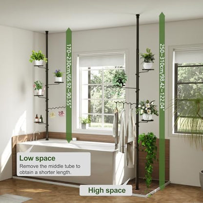 BAOYOUNI 5 Tier Plant Pole Stand Adjustable Tension Rod Flower Rack Black - color: Black, size: 1 x 5 Tier