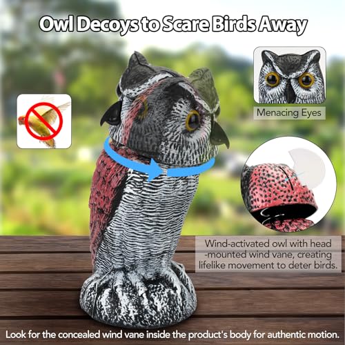 3PCS Bird Owl to Frighten Birds,Fake Owl Statue Decoy,Plastic Owls Scarecrow with Rotating Head for Garden Yard Outdoor