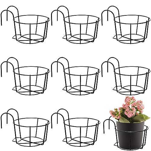 Wesiti 10 Pcs Round Hanging Railing Planters Outdoor Balcony Planters Metal Hanging Baskets Flower Pot Holder for Fence Indoor Porch Shelf Container(5.3 Inch,Black) - color: Black, size: 5.3 Inch