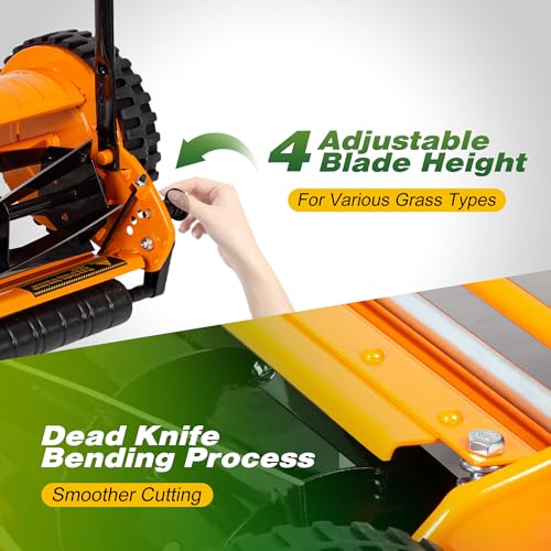 Walensee 14-Inch Manual Lawn Mower, 5-Blade Push Reel, 4 Heights - size: 14-Inch No Catcher