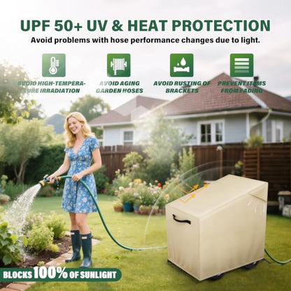 Garden Hose Reel Cart Cover,Waterproof, Dustproof and Sun-Proof Protect Your Garden Hose Reel Cart and prolong its Life(28"W x36"D x 36"H) - color: Khaki - Four Wheels Hose Reel Cart Cover, size: 0-300FT