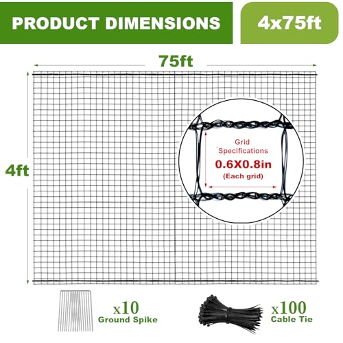 4x75FT Deer Fence Netting for Garden, 55GSM Plastic Mesh Temporary Fence - size: 4x75FT