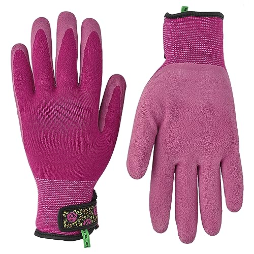 Hestra Job Garden Latex Protective Gardening Gloves | Close-Fitting Sustainable Yarn Gloves for Planting, Weeding and Gardening - Fuchsia - 7 - color: Fuchsia, size: 7