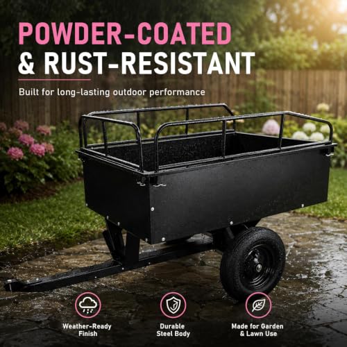 771 LBS Steel ATV Utility Dump Trailer, 20 Cu Ft Heavy Duty Garden Dump Cart with Quick Dump, Removable Tailgate & Raised Side Rails, Tow Behind Garden Cart for Lawn Mower Tractor