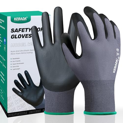 Kebada W5 Foam Nitrile Coated Work Gloves for Men & Women, 12 Pairs - color: W5 Grey (12 Pairs), size: Medium