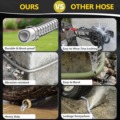 100 ft Stainless Steel Garden Hose - 2026 New Upgraded Metal Water hose - Flexible Water Hoses Pipes with Latex Core, 3/4" Solid Brass Connector - No-Expandable Watering Garden Hoses