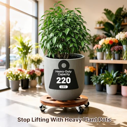 2 Pack Plant Caddy with Wheels 12'' Wood Rolling Plant Stand Indoor Brown