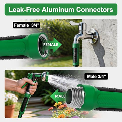 Garden Hose 125ft x 5/8" All-Weather Flexible Water Hose Lightweight, Durable, Kink-resistant, Heavy Duty Hybrid Polymer Hose, Male to Female Leak-Free Aluminum Connections, Burst 600 PSI. - size: 125ft x 5/8" Male to Female