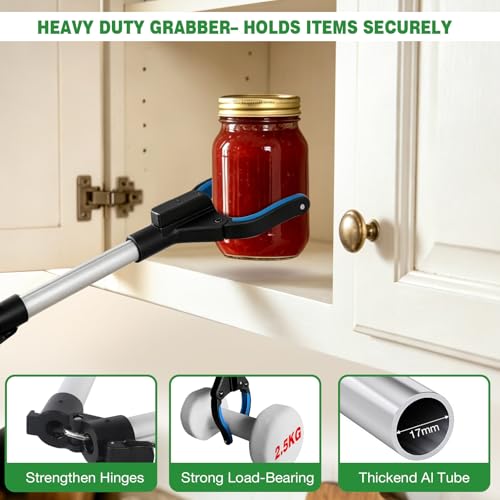 2-Pack Grabber Reacher Tool, 44" Extra Long Foldable Reacher Grabber Pickup Tool with Light, Heavy Duty Trash Picker Upper Grabber, 360° Rotating Jaw & Magnet, Lightweight Grabbers for Seniors