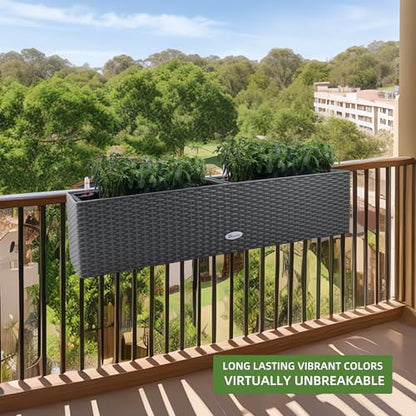 Dexceder 31.5 Inch Self Watering Rail Window Box with Bracket (Deep Gray) - color: Deep Gray, size: 80B