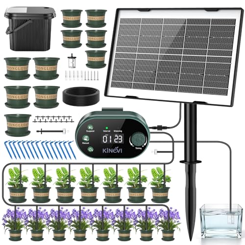 Solar Drip Irrigation System Kit, Auto Plant Waterer for 15 Pots