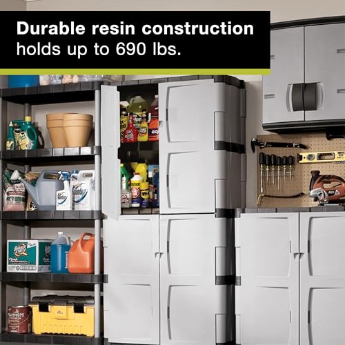 Rubbermaid Freestanding Storage Cabinet Five Shelf with Double Doors Lockable Large 690-Pound Capacity Gray For Garage/Outdoor Garden Tools/Toys/Power Tools/Pool Accessories Grey - size: Large