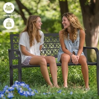 Outdoor Bench with Clover Back, Heavy-Duty Metal Frame Graden Bench, Weatherproof Patio Park Bench for Front Porch, Park, Yard, Patio - size: Clover