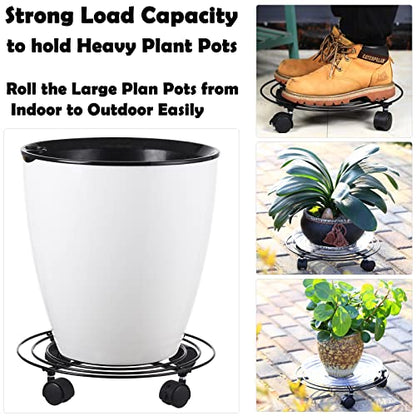 5-Pack Metal Plant Caddy 11.8" Dolly with Wheels - Heavy-duty Wrought Iron Rolling Plant Stand with Casters for Indoor and Outdoor Use - Black, Plastic Saucers Included - color: Balck