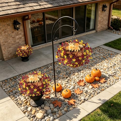 Hrobek Fall Artificial Mums Flowers for Outdoor UV Resistant Fake Plants - color: Orange Yellow Brown