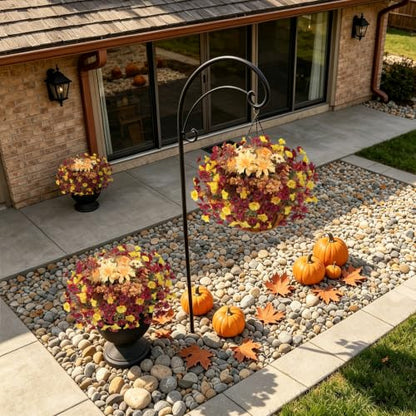Hrobek Fall Artificial Mums Flowers for Outdoor UV Resistant Fake Plants - color: Orange Yellow Brown