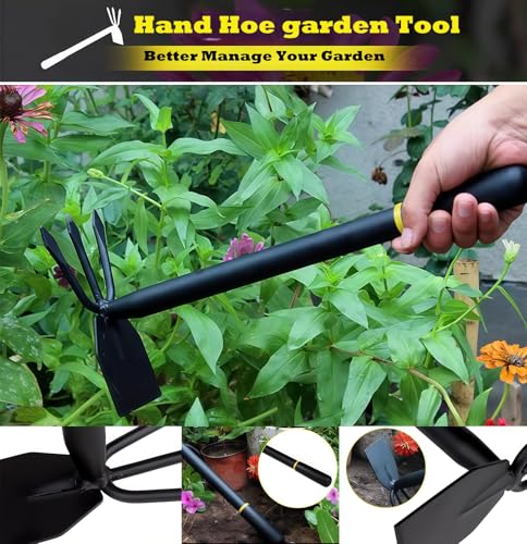 Garden Hoe and Cultivator, Heavy Duty Weeder Tool, Manganese Steel Hand Hoe Garden Tool for Loosening Soil, Digging,Planting and Weeding,Ergonomic Handle for Garden,Yard,No Assembly Required
