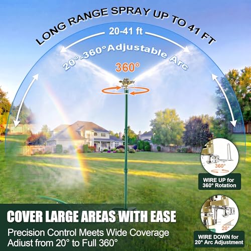 Impact Sprinkler for Yard Large Area with Extension Risers(Spike Base)