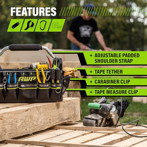 AWP Tool Bags, Premium Tool Bag, Black, Durable Tool Tote, for Professionals and Contractors - size: 18 Inch, style: Tool Tote