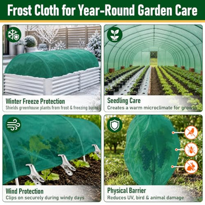 10x50FT Plant Covers Freeze Protection, Frost Cloth with 20 Clips - color: Green-10*50FT
