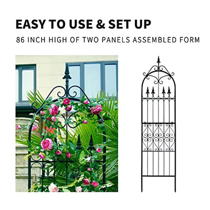 Garden Trellis for Climbing Plants, 86" H x 21.7" W Heavy Duty Metal Trellis, 7.2FT Rustproof Black Iron Vine Support Trellis with 9.8" Ground Stakes, Decorative Cupid Arrow Design for Roses - size: 86 inch-1 pack