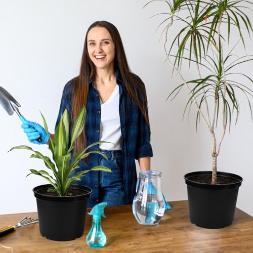 GREANER 5 Gallon Black Planter Pots, 10PCS Plastic Durable Plant Pots for Plants, Seed Starting Container for Flower Herb Vegetable Seedling Tree Fruit - size: 12 Inch