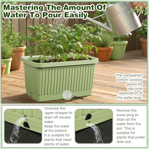 3 Pcs Large Rectangular Planter Boxes Outdoor, Green, 20 Inches - color: Green, size: 20 Inches