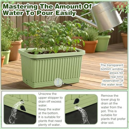 3 Pcs Large Rectangular Planter Boxes Outdoor, Green, 20 Inches - color: Green, size: 20 Inches