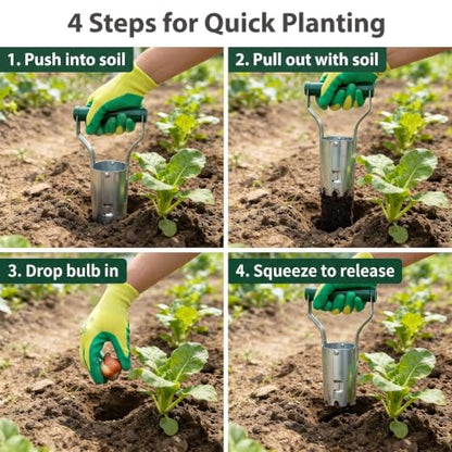 3‑Pack Garden Planting Tool Set, 2 Bulb Planter Transplanters + 1 Seed Dibber, 4 Inch Manual Hand Digging Tools for Tulip Daffodil Bulb Planting, Seedling Transplanting & Seed Sowing for Home Garden