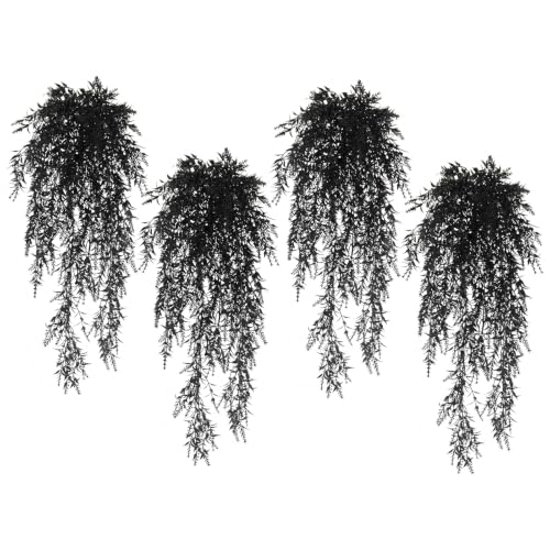 RECUTMS 4Pcs Black Artificial Hanging Lavender Fake Plants Gothic Halloween - color: Black