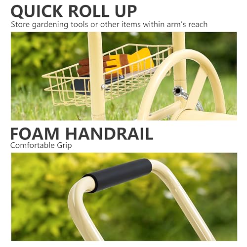 PayLessHere | Garden Hose Reel Cart | Holds Upto 300ft of 5/8" Hose | Tan - color: Tan