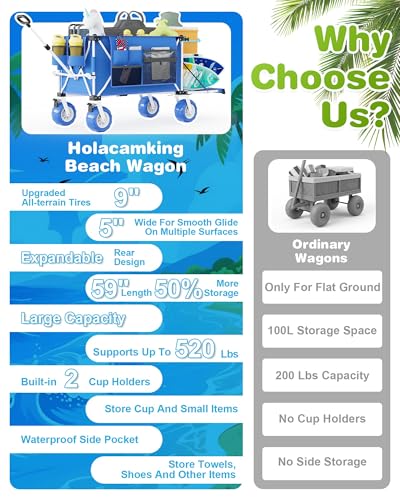 59"L Beach Wagon with 9×4" Big Sand Wheels, Expandable Tailgate - size: 360L
