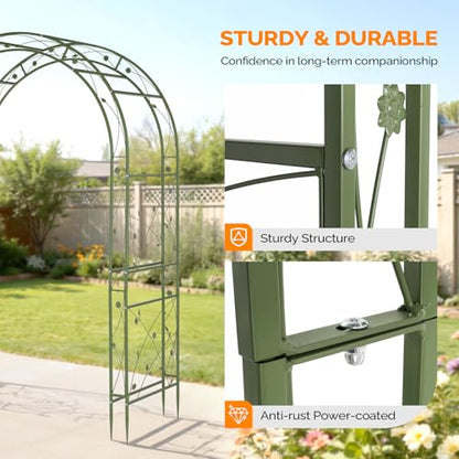 VINGLI Garden Arbor, Arch for Wedding Ceremony Party, Christmas Garden Decor Steel Garden Trellis for Plant Climbing, Pergola for Garden, Backyard, Lawn (Arch Top, Olive Green) - style: Arch Top, Olive Green