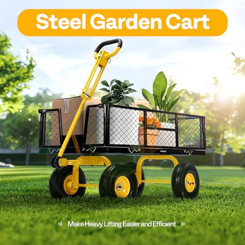 VIVOHOME Steel Garden Cart Heavy Duty 900 LBS 4.5 Cu Ft Utility Wagon - color: Black