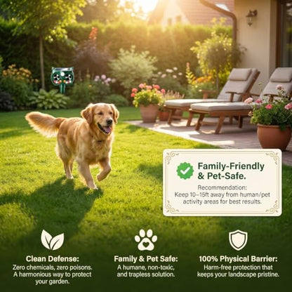 4Pack Upgraded Deer Repellent Devices Solar Ultrasonic Animal Repellent Outdoor with Motion Sensor Strobe Light for Squirrel Raccoon Rabbit Cat Bird Volume Control Keep Pests Out of Yard Farm