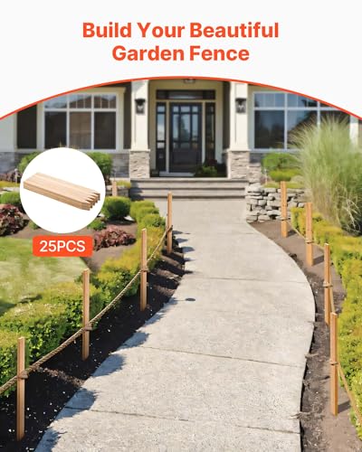 VEVOR Wooden Garden Stakes, 25 Pcs 24 x 0.5 x1.5 in Survey Grading Stakes, Garden Ground Stake with Sharp Point, Fir Wood Plant Support Stake, Sign Posts for Silt Fence Backyard Boundaries Baselines - style: 0.5 x 1.5 x 24in+25pcs