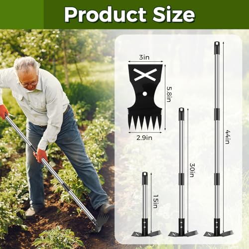 Weed Puller Tool with Long Handle - 44" Heavy Duty Manual Weeder & Garden Hoe, 2 in 1 Uprooting Tool for Yard, Lawn, Flower Bed, and Patio, Durable Weed Remover for Gardening (44") - style: 44"