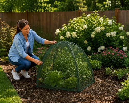 NuVue Products 25202 Pop-Up Garden Netting Animal and Bug Guard Covers with Ground Spikes, Mesh Plant Cover Tents for Pest and Animal Control, Pack of 2,Green, 28" x 28" x 30" - color: Green, size: 28" x 28" x 30"