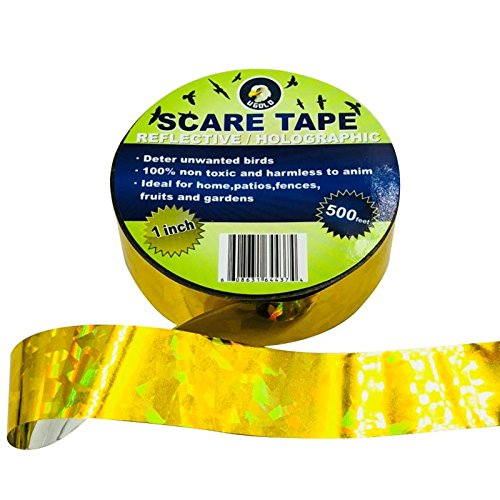 Gold Bird Scaring Reflective Tape, Holographic Ribbon, Ideal for Garden, Patio, Field and Fence - 1'' x 500 Ft (Gold) - color: Gold