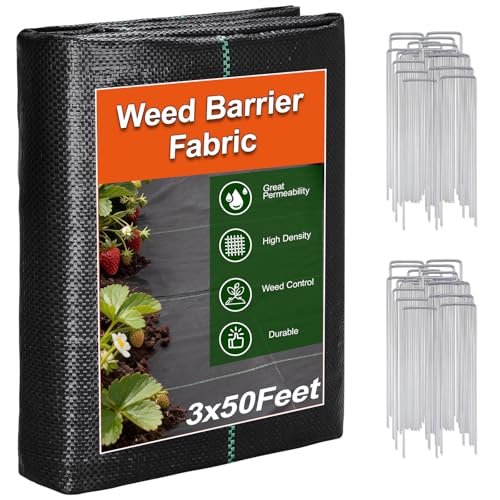 Weed Barrier Landscape Fabric 3FT x 50FT - 3.2oz Heavy Duty Weed Control Mat, High Permeability Woven Geotextile Fabric for Driveway, Gravel, Yard Ground Cover, Greenhouse Gardening - color: Black-3x50FT