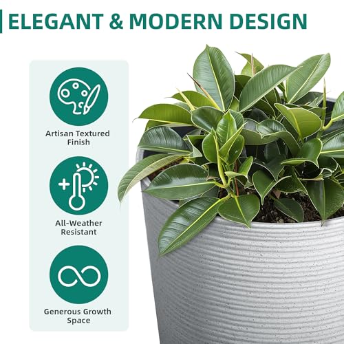 2-Pack 23.5" White Plastic Tall Tapered Planters with Ribbed Texture - color: 23.5" Pp-brushed White