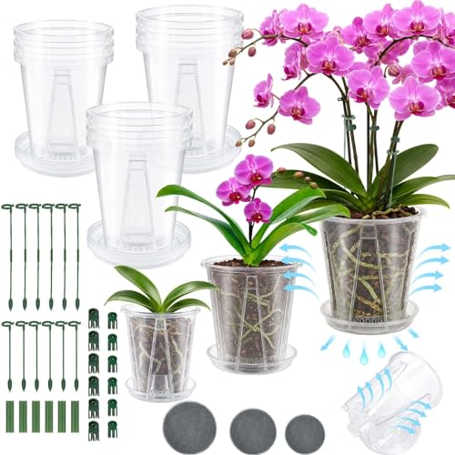 12 Pack Clear Plastic Orchid Pots with Holes, 4 5 6 Inch Set