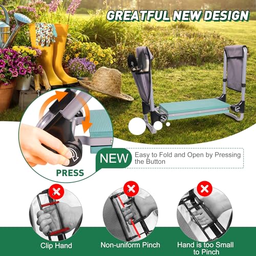 Garden Kneeler and Seat Bench Garden Workseat,Upgraded Smart Folding Gardening Bench Widen EVA Foam Kneeling Pad and Detachable Tool Pouch Portable Gardening Stools for Back Yard Outdoor Fishing