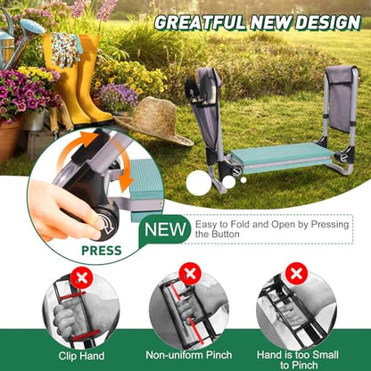 Garden Kneeler and Seat Bench Garden Workseat,Upgraded Smart Folding Gardening Bench Widen EVA Foam Kneeling Pad and Detachable Tool Pouch Portable Gardening Stools for Back Yard Outdoor Fishing