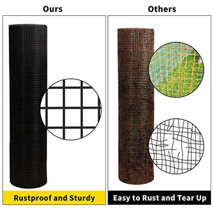 Hardware Cloth PVC Coated Wire Mesh 48'' x 50' 1/4inch Mesh Black Vinyl Coated Fence Chicken Wire Fencing 19 Gauge Chain Link Fence for Chicken Coop,Animal Control,Gutter Guard, and Home Improvement…
